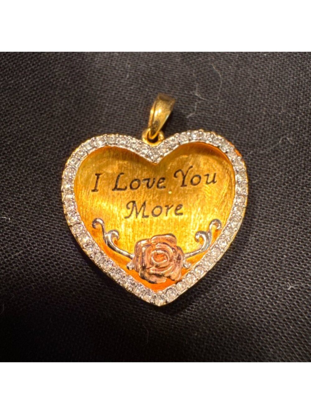 Gold Over Sterling Silver 925 I Love You More CZ Heart Pendant Size 1" Length